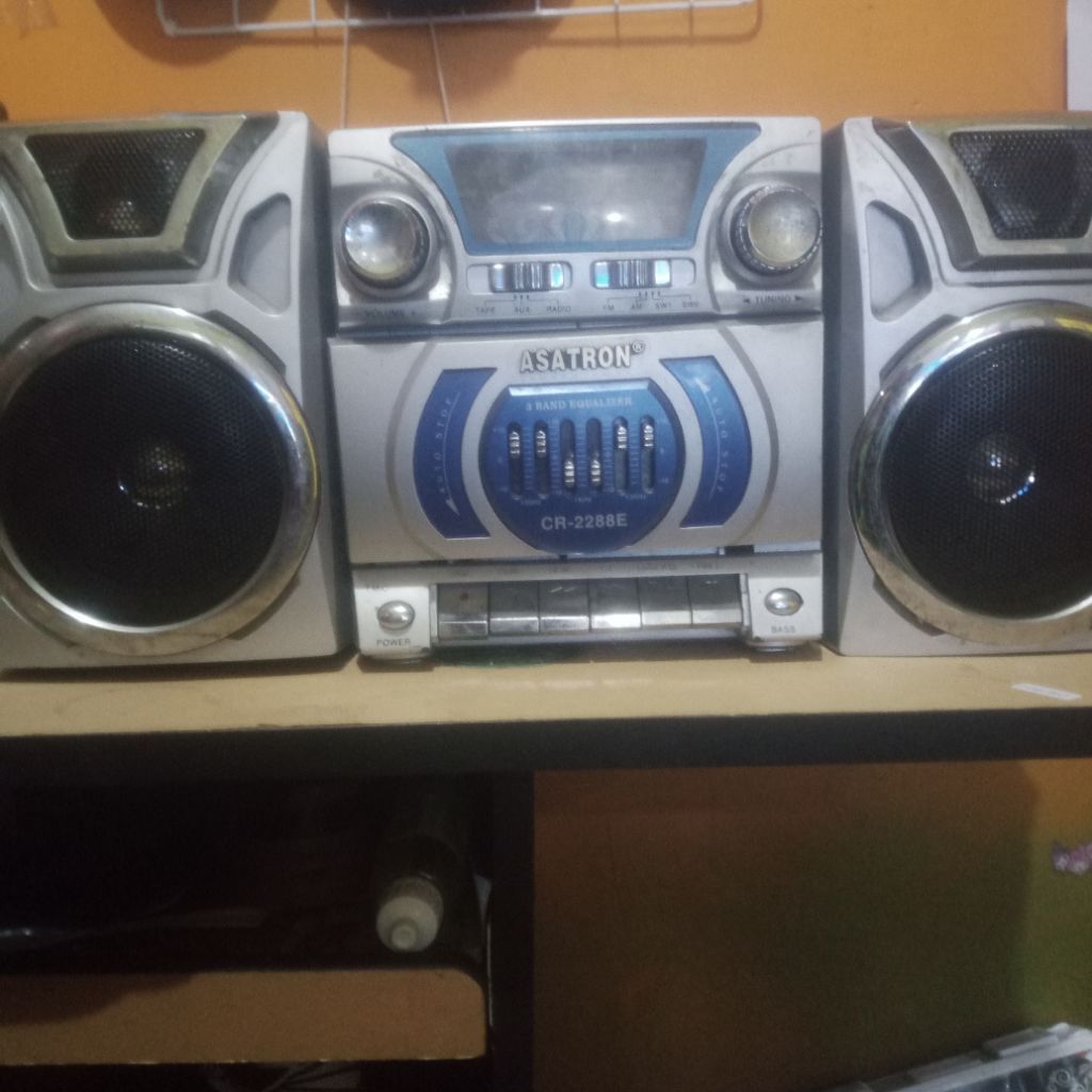 tape Radio jadul mini compo Asatron model CR 2288E kondisi radio on auk on minus tape of
