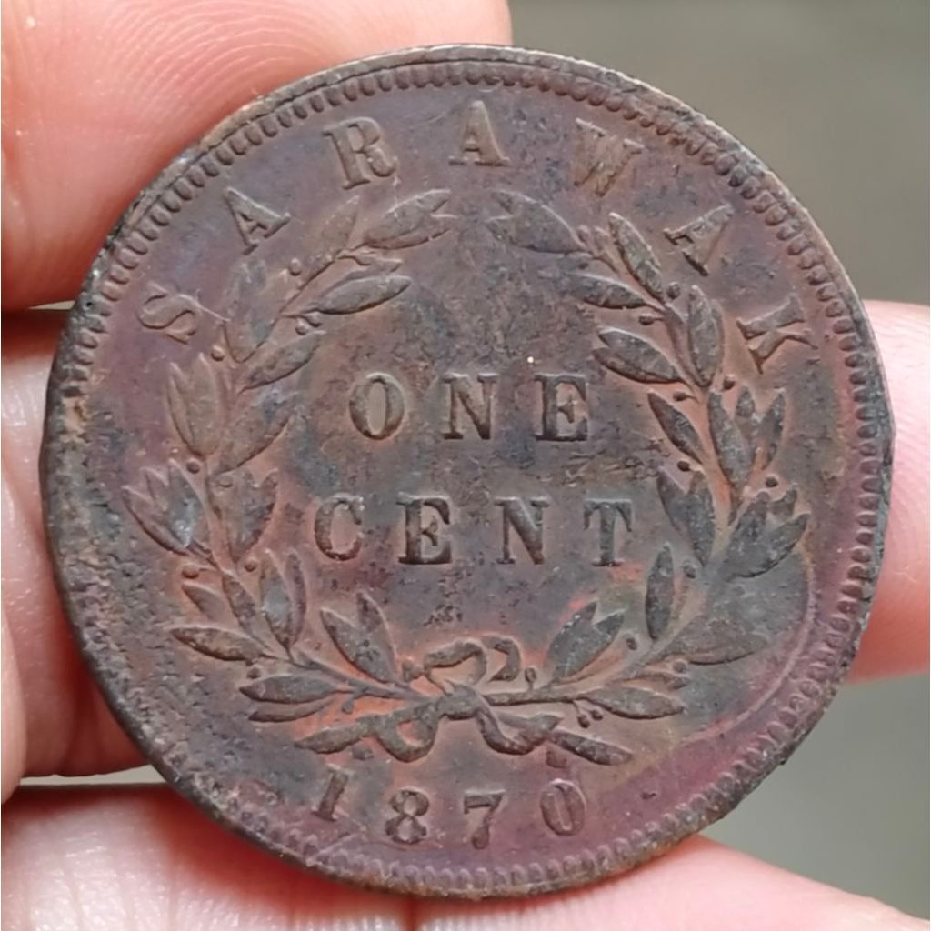 Koin Kuno Sarawak 1 Cent tahun 1870 Rajah Brooke