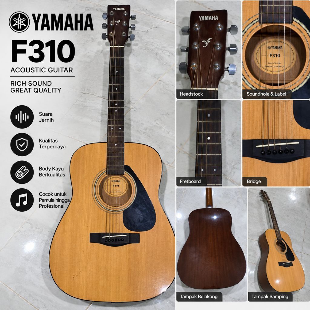 YAMAHA F310 Original Gitar Akustik Natural Bekas – Kondisi Baik, Siap Pakai