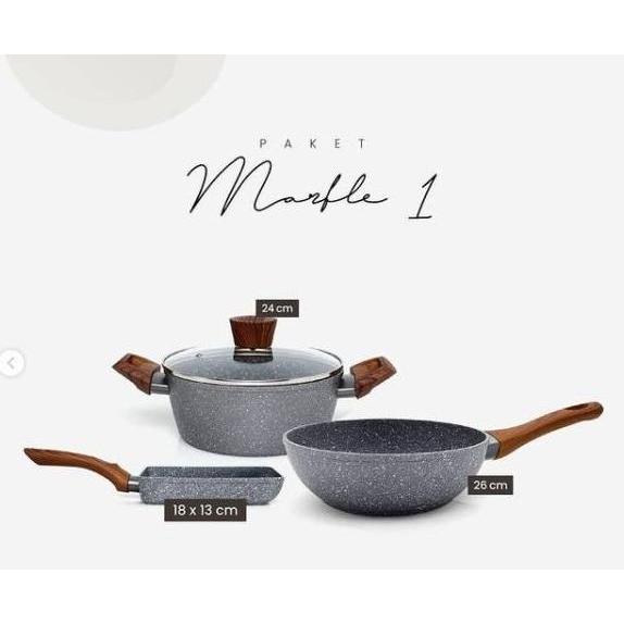 Cypruz Paket Marble Series 1 Set Panci Marbel Granit Ceramic