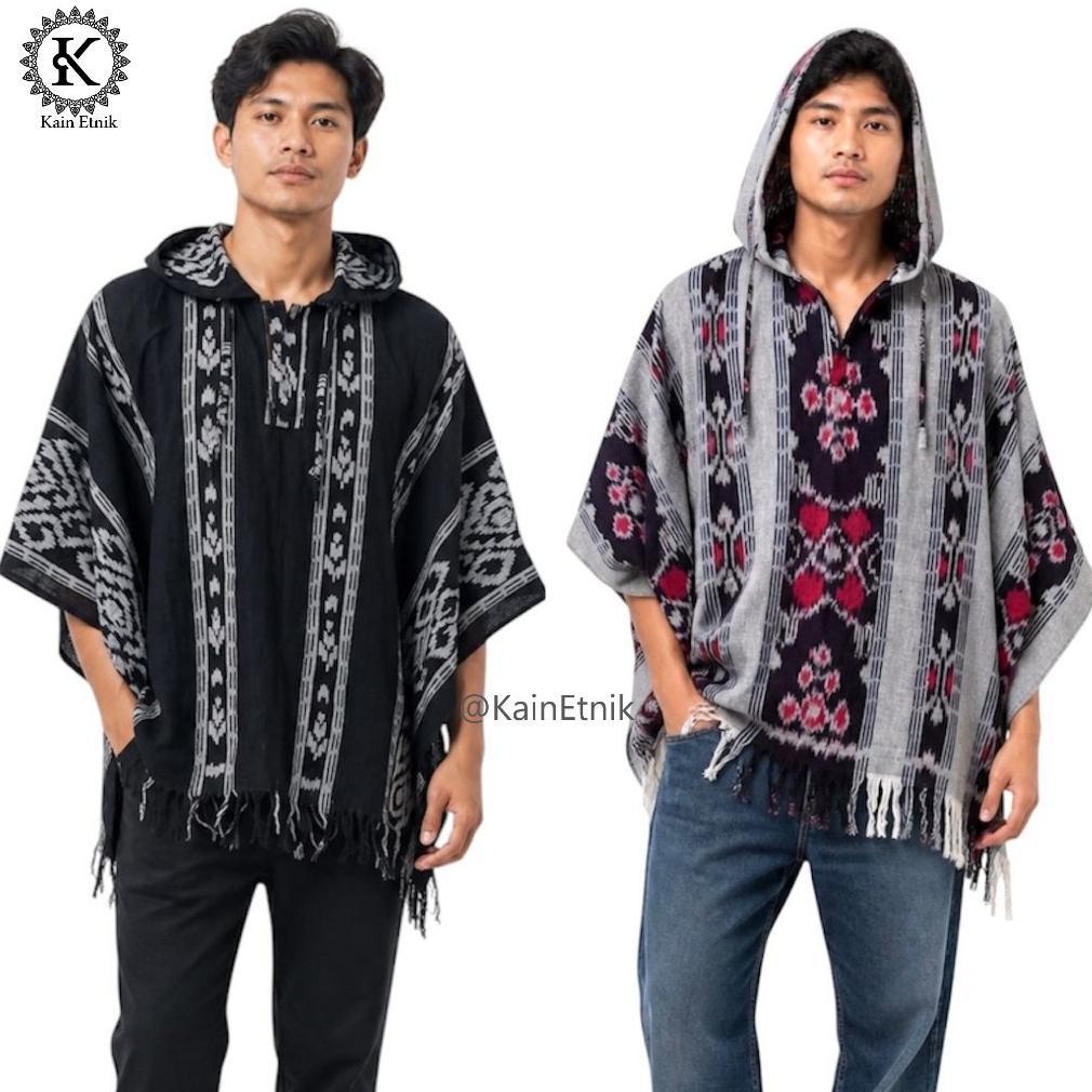 Hoodie Tenun Batwing Oblong / Hoodie Ponco Tenun Etnik Pria Wanita - Kain Etnik