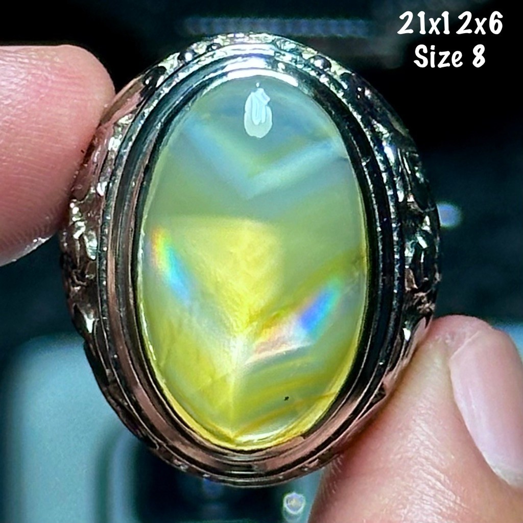 Cincin Batu Akik Natural Iris Junder Pelangi Kristal (asli alam)