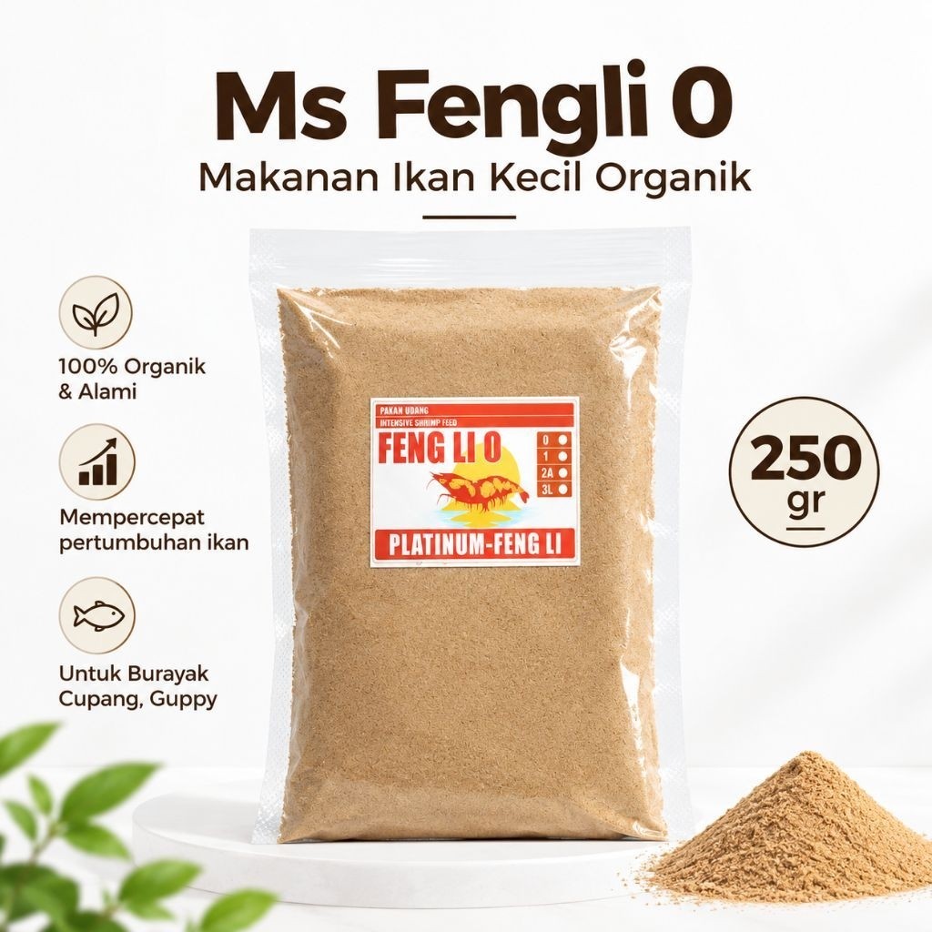 Ms Fengli 0,1 Platinum Feng Li Makanan Ikan Kecil Organik untuk Burayak Cupang Guppy 250 gr