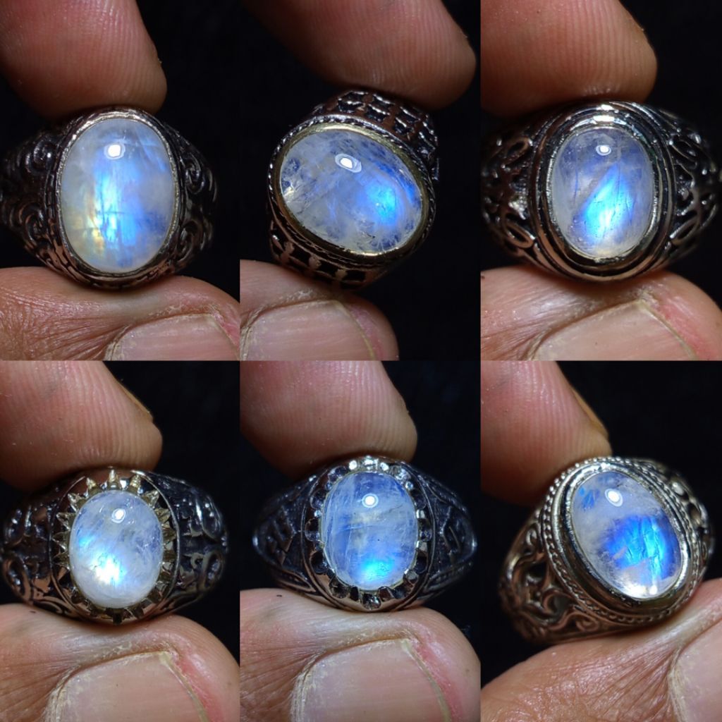 NATURAL BIDURI BULAN MOONSTONE KLEP BIRU/CINCIN BIDURI BULAN AIR LAUT