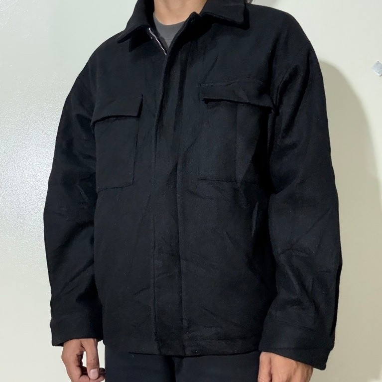 Work Jacket Double Pocket Wool Blend Rageblue Black
