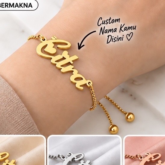 Gelang custom nama model serut titanium anti karat