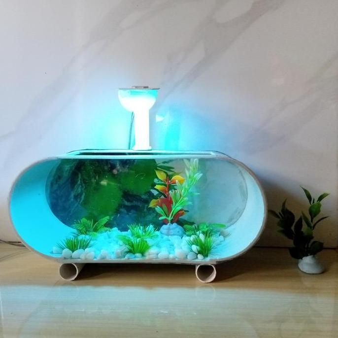 Aquarium Mini Akrillik Lampu Tengah Ikan Hias Ikan cupang Plus Mesin Aerator