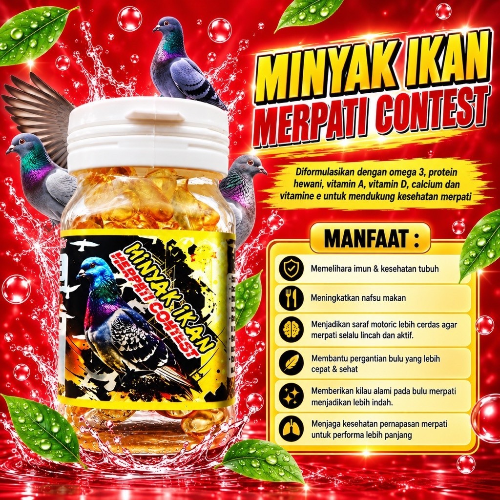 New Merpati Kontes Minyak Ikan Omega 3 isi 100 kapsul Untuk kesehatan dan Performa Burung Merpati