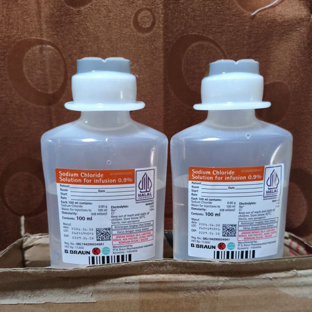 NaCl 0.9% 100ml - Cairan Infus Steril, Pengganti Cairan Tubuh, Untuk Penggunaan Medis