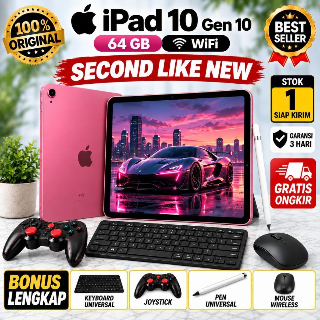 IPAD10 Gen 10 64GB Wi-Fi only Pink Second Like New Bonus lengkap