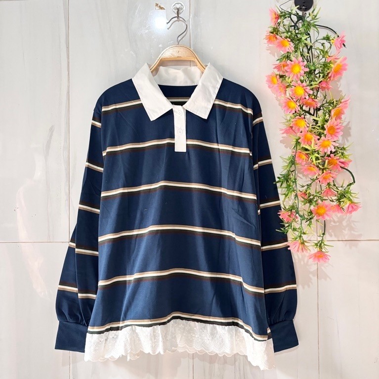atasan wanita kaos knit salur oversize kaos knit wanita kaos salur wanita