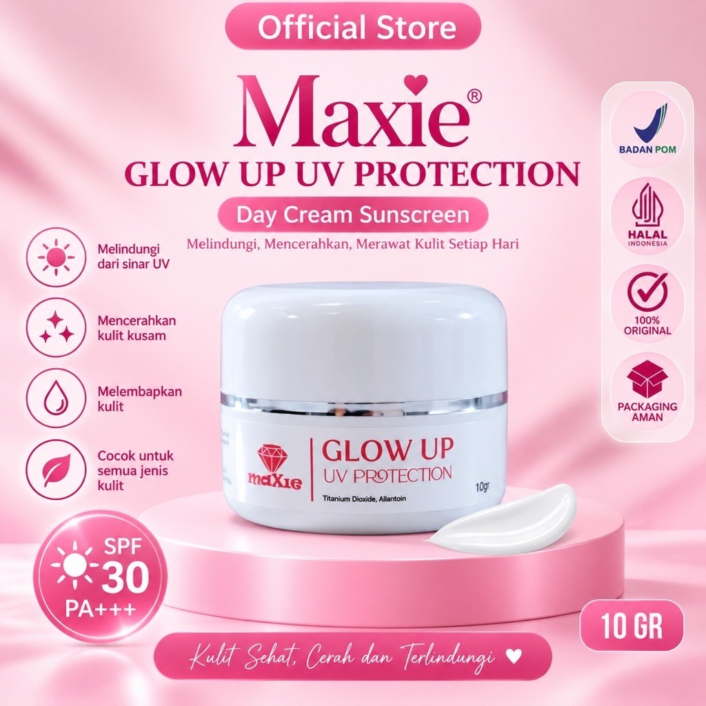 Day Cream Maxie Glow Up Uv Protection Krim Siang Kemasan Terbaru