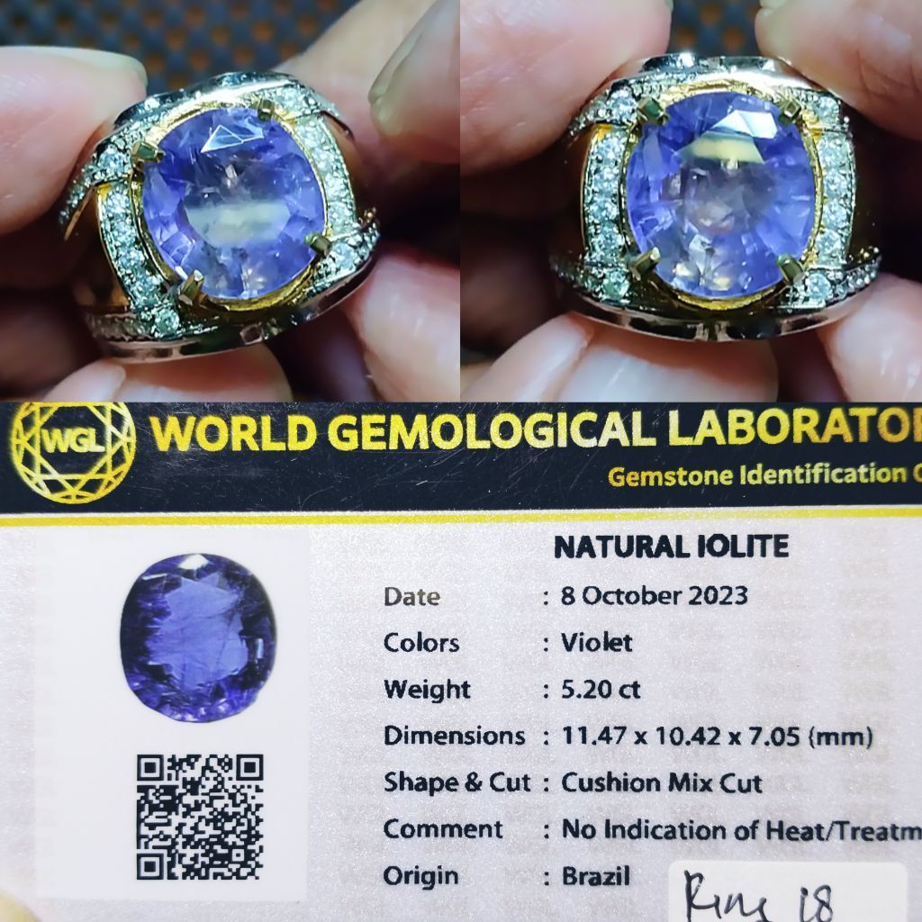 Promo Murah Cincin Batu Natural Iolite Brazil Untreated 5.20 ct Memo WGL Harga Nett