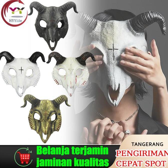 Topeng Tengkorak Domba/ Topeng Tanduk Ram Kambing Tengkorak Halloween