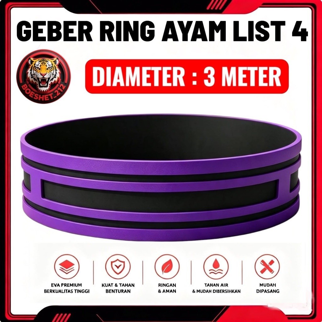 Boeshet.212 Geber Ring Ayam List 4 Ungu Diameter 3 Meter EVA Premium Tahan Air Mudah Dipasang