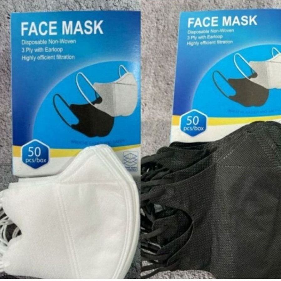 Duckbill Disposable Face Mask Putih Hitam Isi 50/Pcs No Box