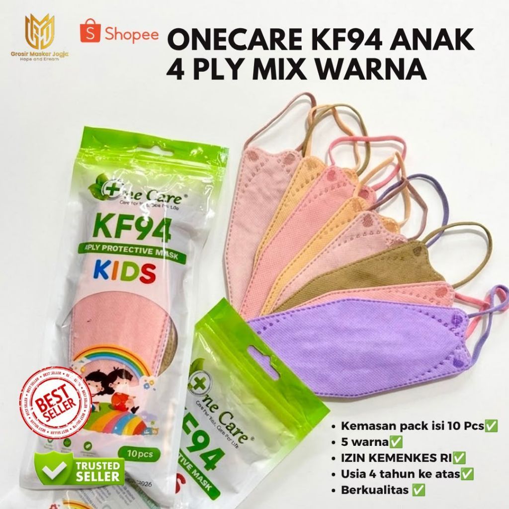 Masker Anak KF94 Warna Mix Onecare | KF KIDS Hitam Putih