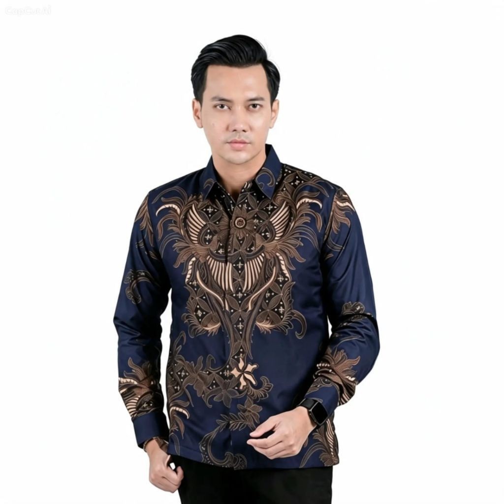 Batik kencana jaya motif Yudistira biru nevi slimfit