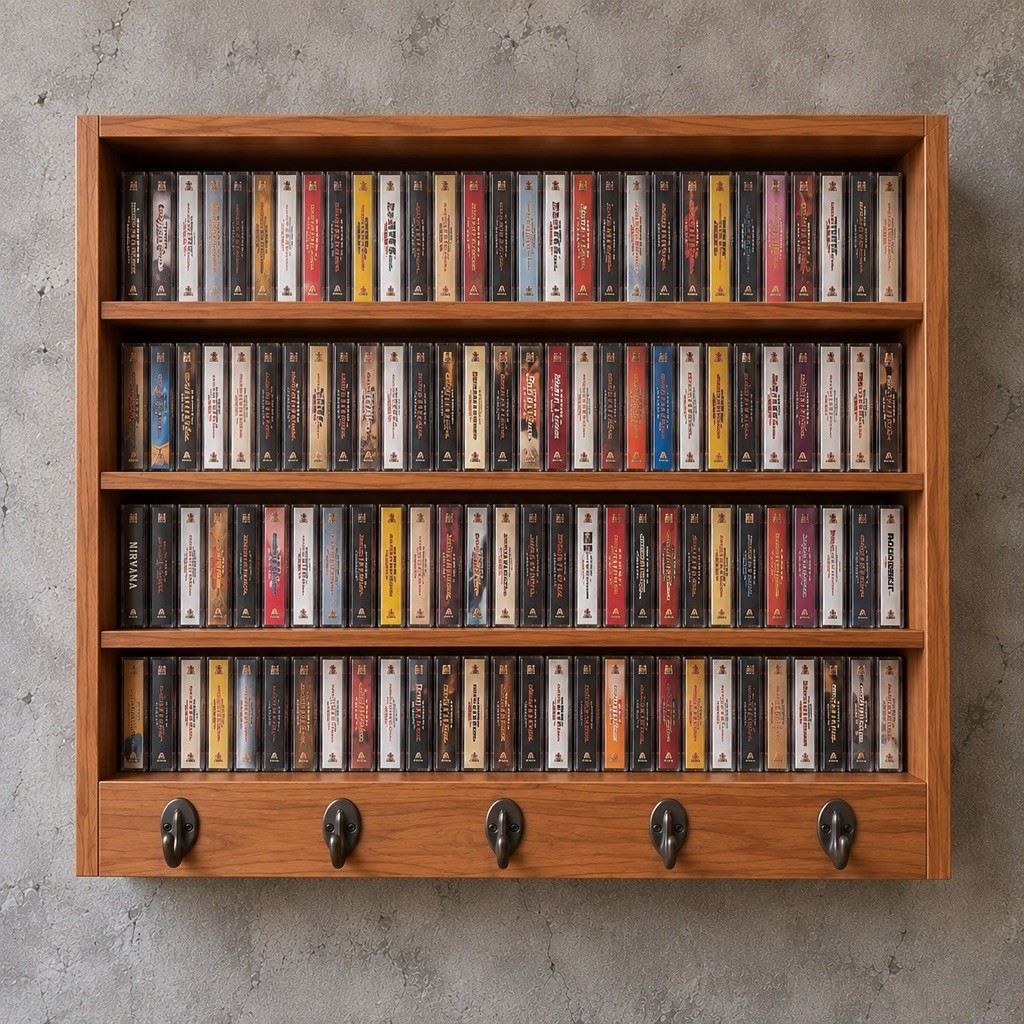 Rak Kaset Pita Kayu Jati Reclaim Wall Mounted | Cassette Tape Storage