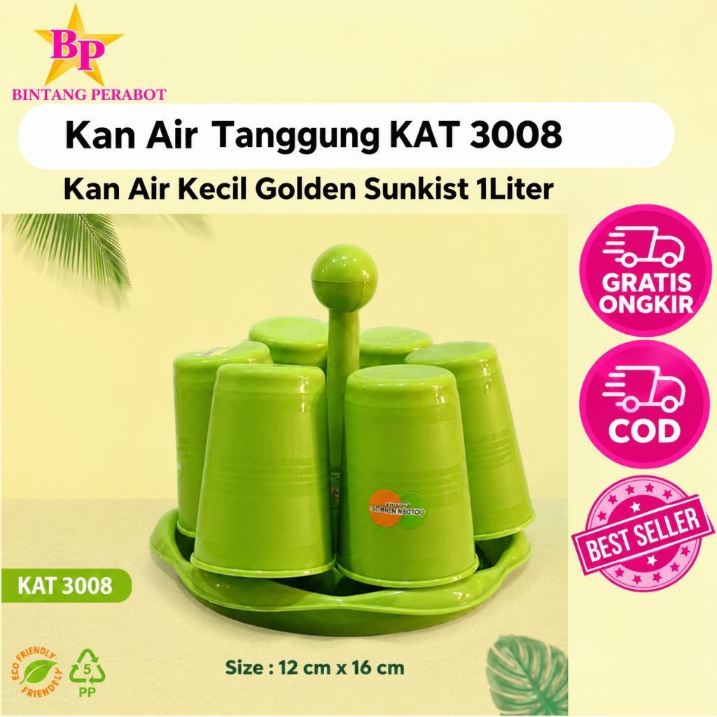 (SET TATAKAN DAN 6BH GELAS) TEMPAT STAND GELAs tg6 1037 6BH GELAS g5015 plastik hijau golden sunkist