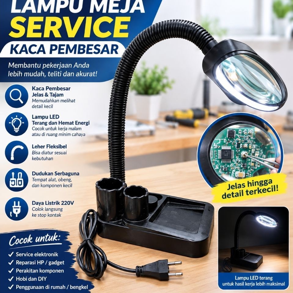 LAMPU MEJA SERVIS HP KACA PEMBESAR LAMPU LED LAMPU KACA PEMBESAR