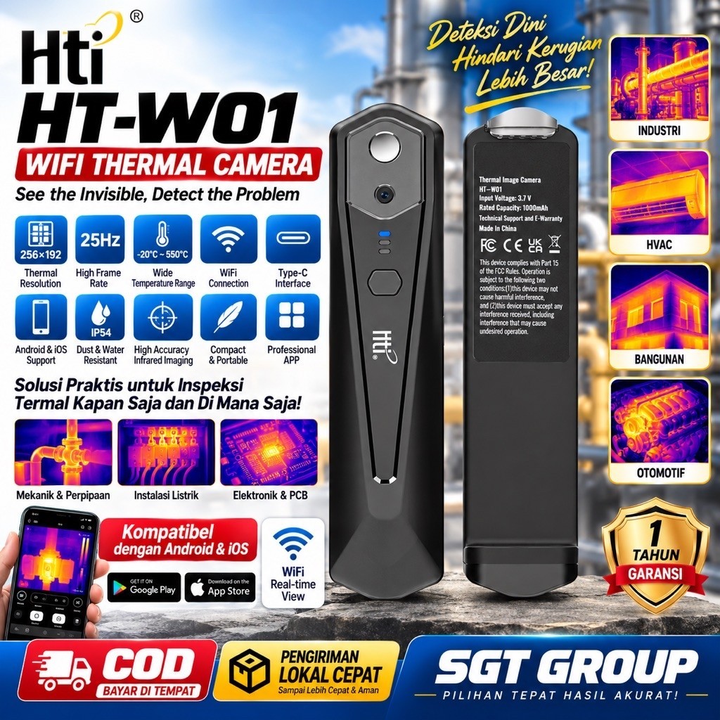 HTI HT-W01 WiFi Thermal Camera 256x192 25Hz -20 to 550C Infrared Imager Kamera Termal HP Android iOS