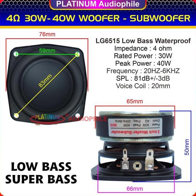 Speaker 3 inch Super Bass 30W-40W 4 ohm Woofer Subwoofer 6515