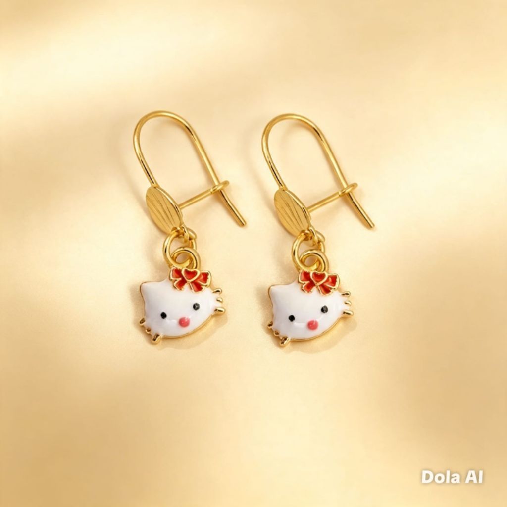 anting anak anak gantung motif kepala kucing terbaru