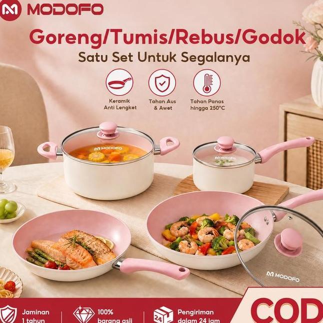 Ofo Panci Set Lengkap Anti Lengket 4Pcs Wajan Penggorengan Anti Lengket Dandang Kukus Enamel Teplon 