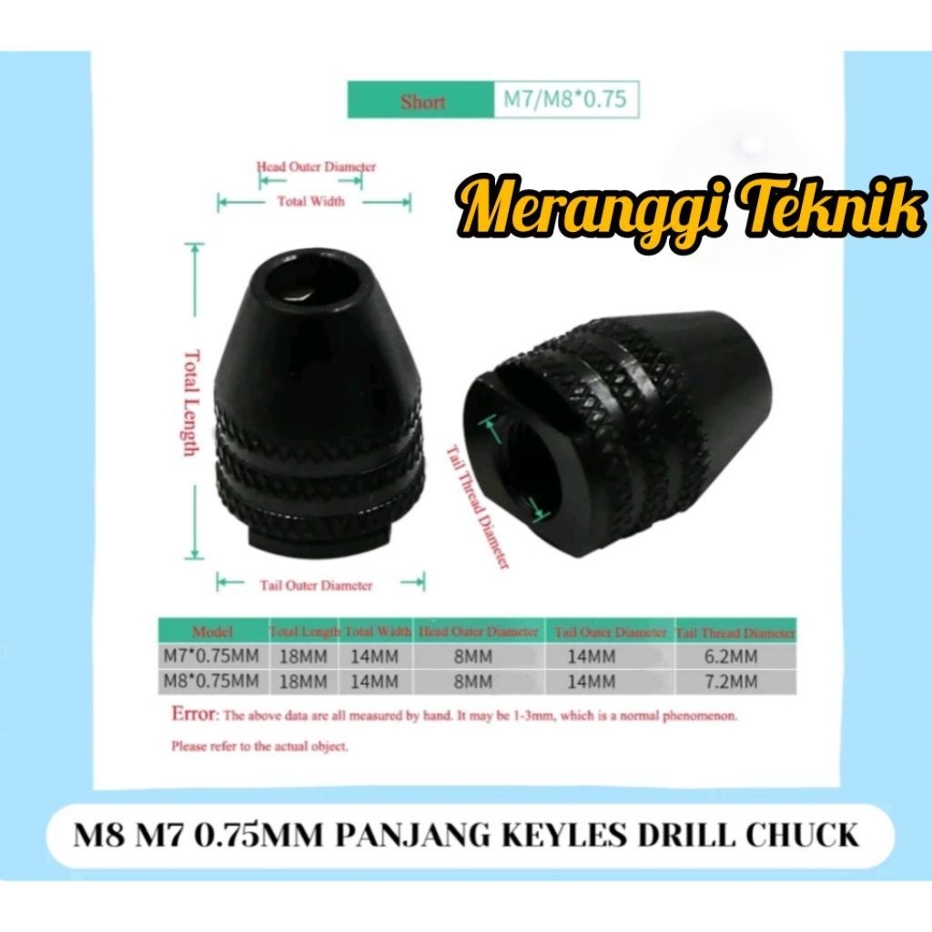 Drill chuck mini grinder M7 M8 short kepala bor mini