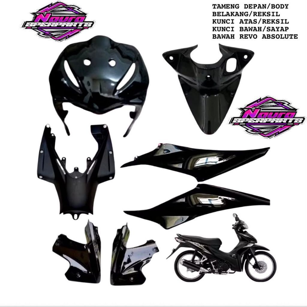 Cover body tameng depan tengah samping bawah Revo absolute 110 revo fit karbu Hitam
