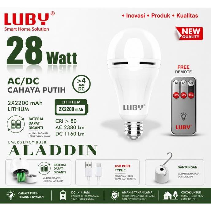 PREMIUM LUBY Lampu LED Emergency AC/DC Rechargeable 28W - Bohlam Darurat Otomatis Menyala Saat Litri