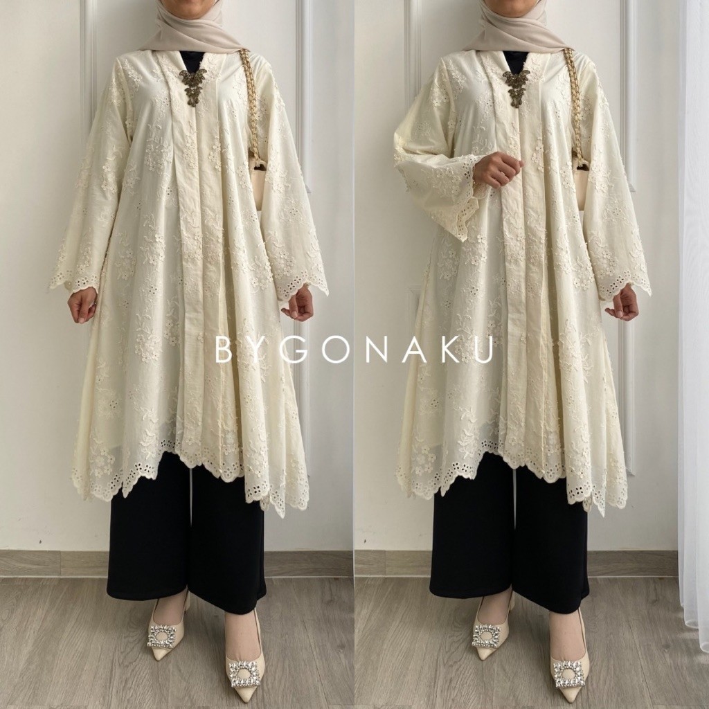 Bygonaku Malika Tunic Dress Brukat Tile Busui | Gamis Lebaran | Busui Bumil Friendly | Maxi Dress Ko