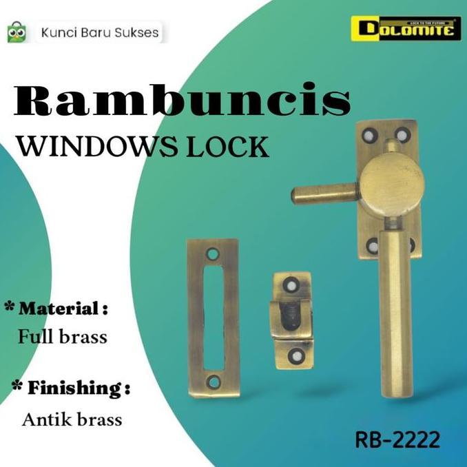 Rambuncis grendel jendela Dolomite kuningan antik
