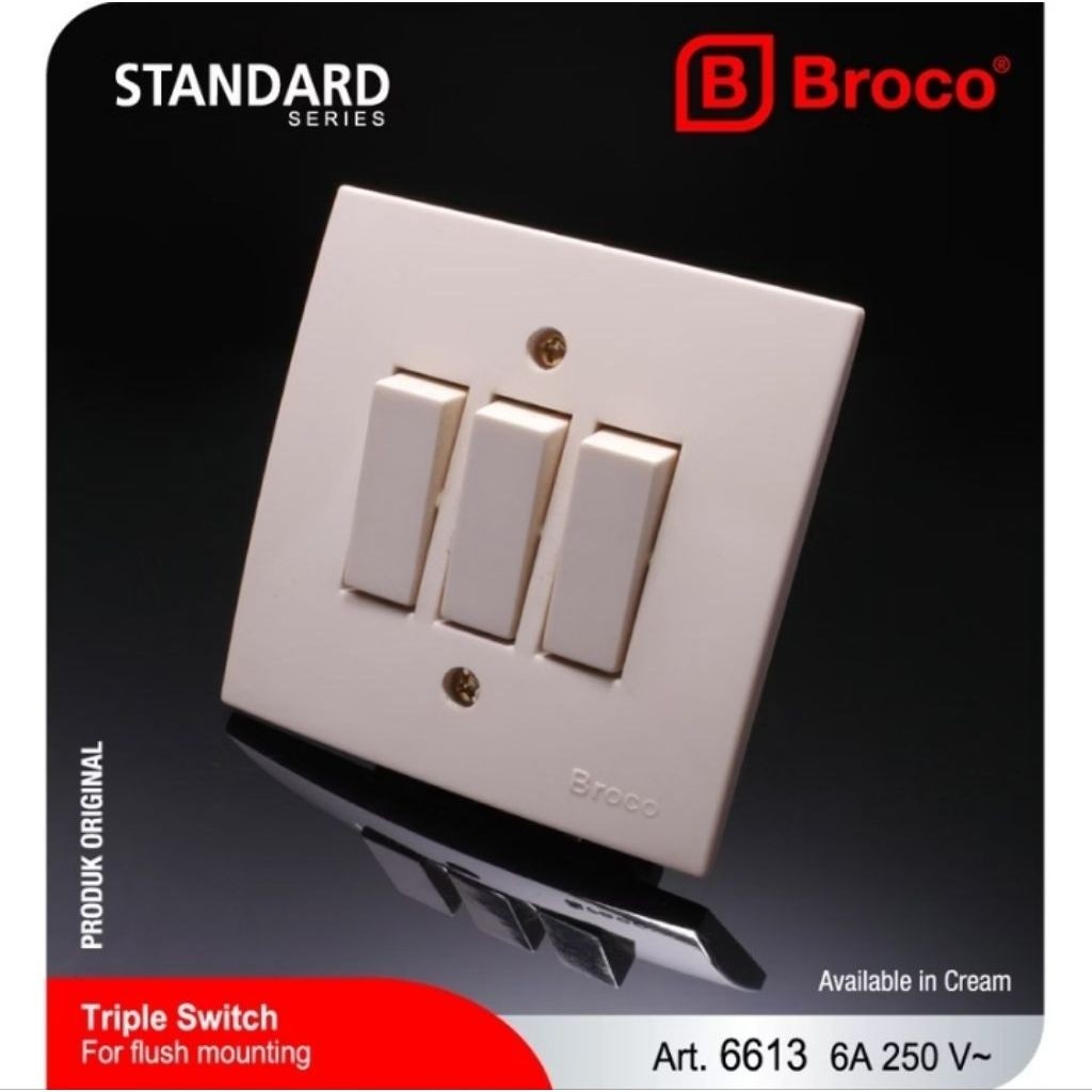 SAKLAR BROCO 3 GANG SAKLAR TRIPLE BROCO STANDARD SERIES - 6613