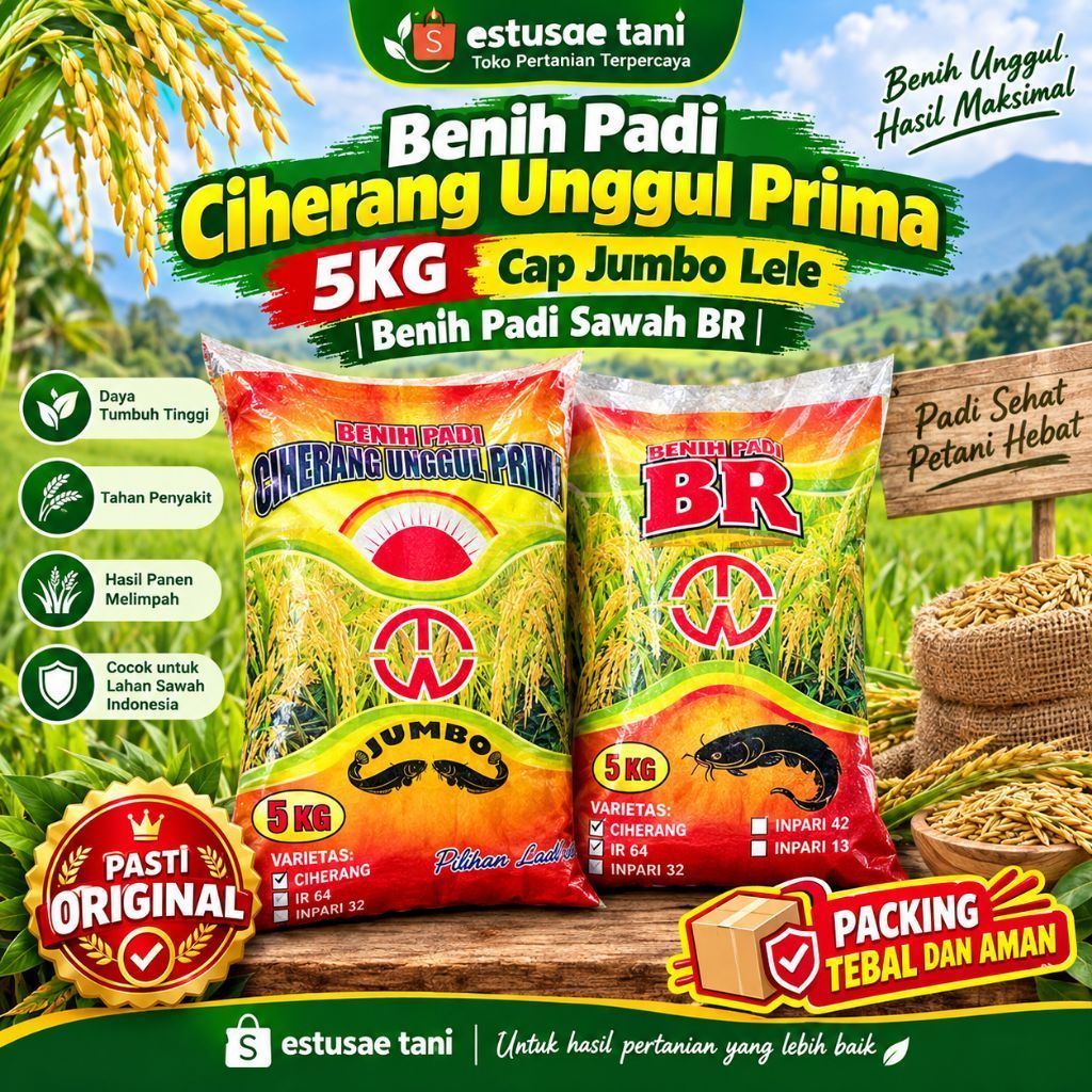 Benih Padi Ciherang Unggul Prima 5KG Cap Jumbo Lele | Benih Padi Sawah BR