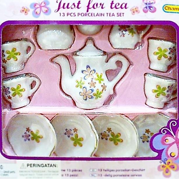 Tea Set Kecil PUTIH corak bunga, teko KLASIK ANTIK