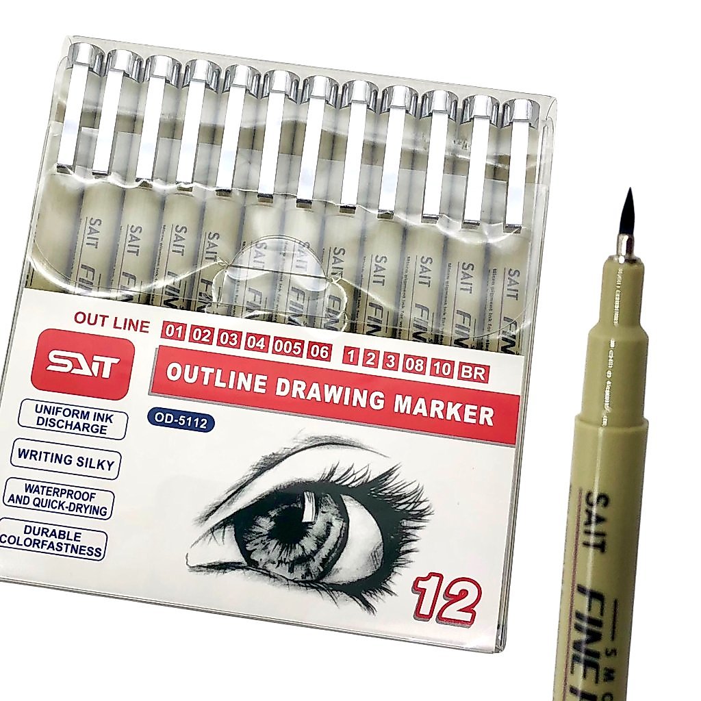 (12PCS) OUTLINE DRAWING MARKER OD-5112 / DRAWING PEN SET
