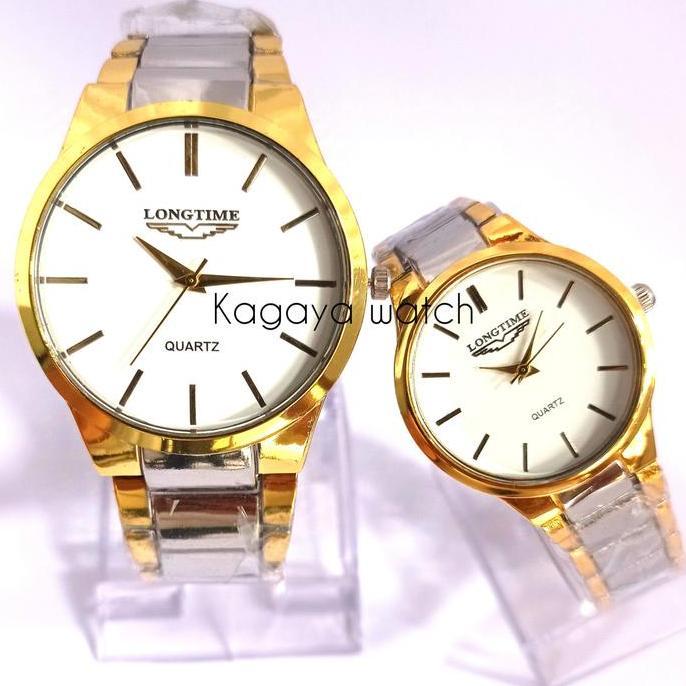 DR154 - Jam couple Terlaris,Jam Tangan Stainless Rantai Gold Murah Watches,Jam Pria Dan Wanita Warna