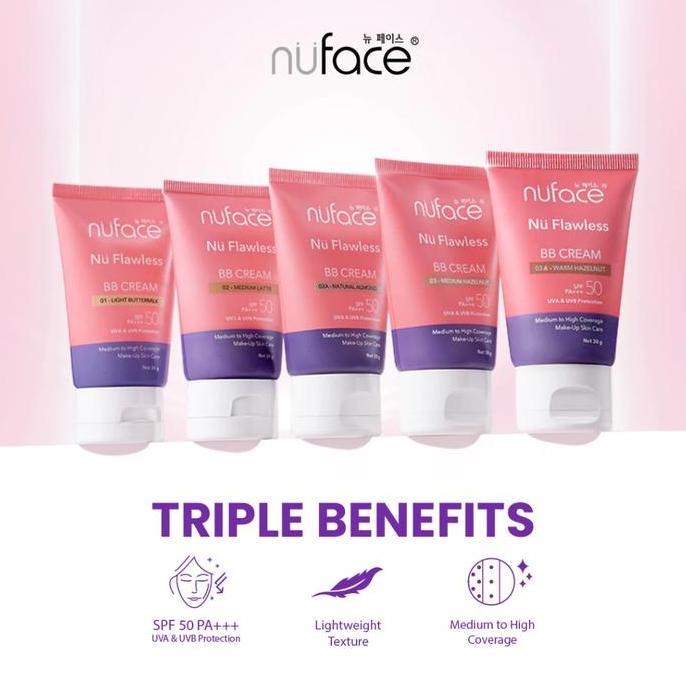 New- [Fyc] Nuface Nu Flawless Bb Cream 30Gr Spf 50 Pa+++ 01 Lht Buttermilk/0 Medium Latte/0A Natural