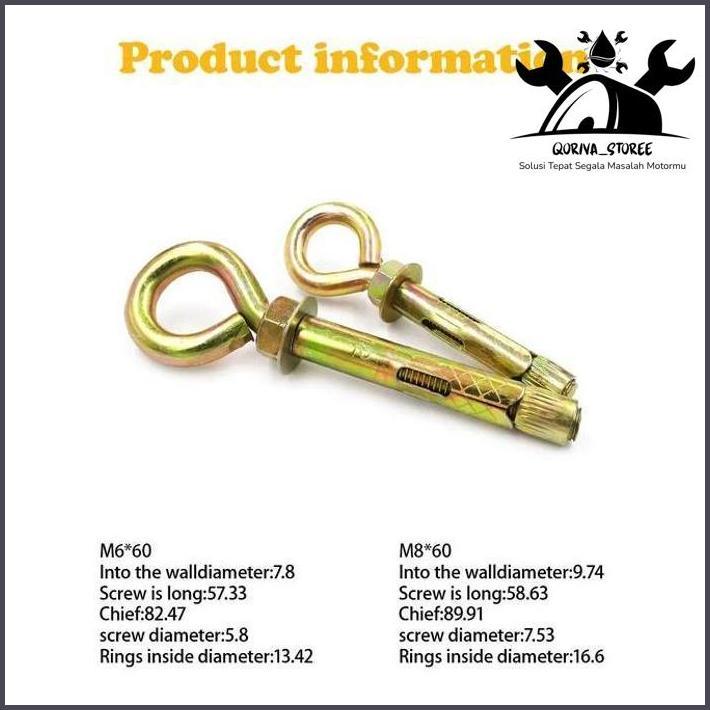 M6/M8X60 BAUT HOOK DYNASET DYNABOLT  /EYE DYNABOLT /HOOK BOLT SLEEVE ANCHOR /DYNABOLT GANTUNG TUTUP 