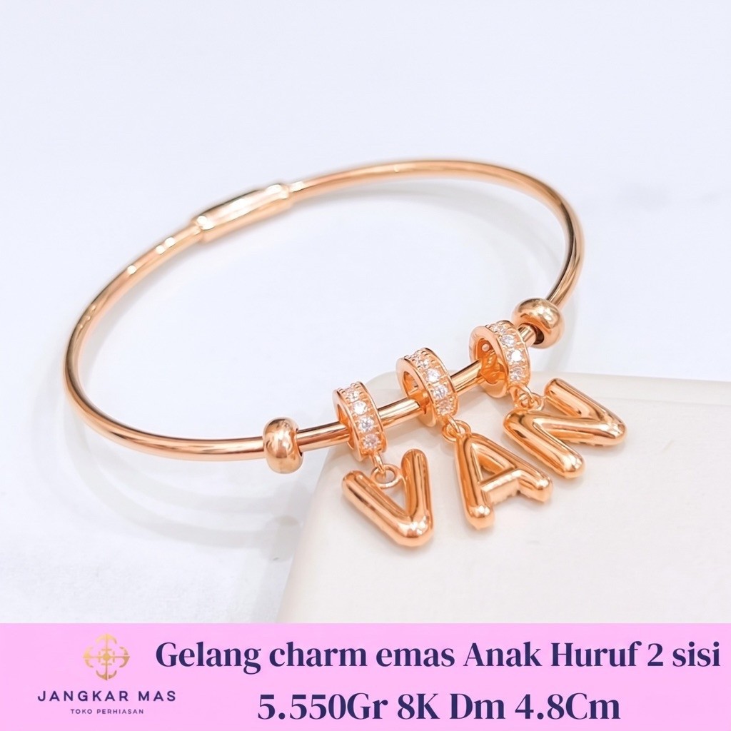GELANG EMAS BANGLE Charm Emas ANAK HURUF 8K 5.550GR