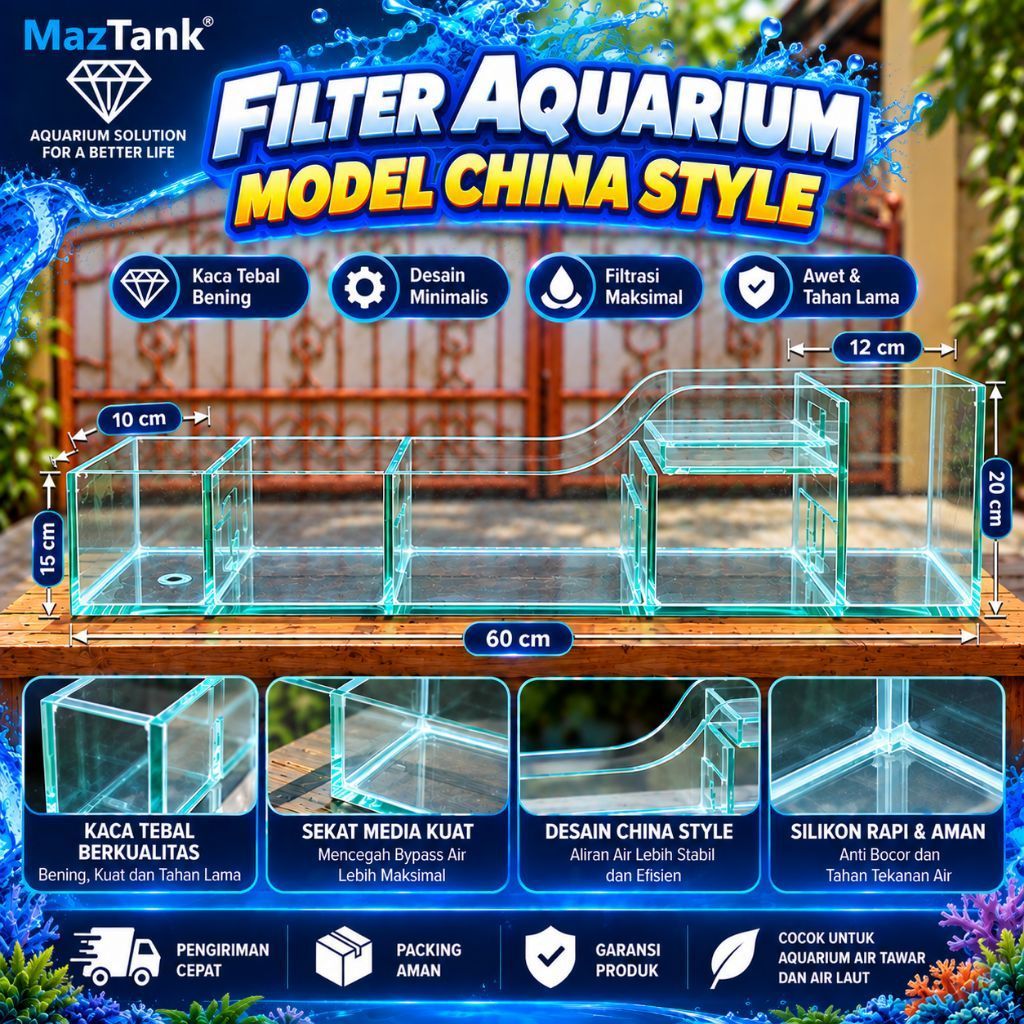 Top Filter Kaca 60cm Estetik - Talang Kaca 60cm Aquarium Tankmate - Filter Kaca Aquarium Minimalis
