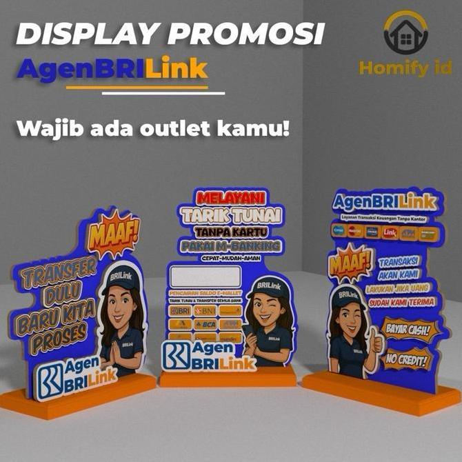 Standing display Agen BRILink HURUF TIMBUL STANDING MEJA QRIS Papan Desk