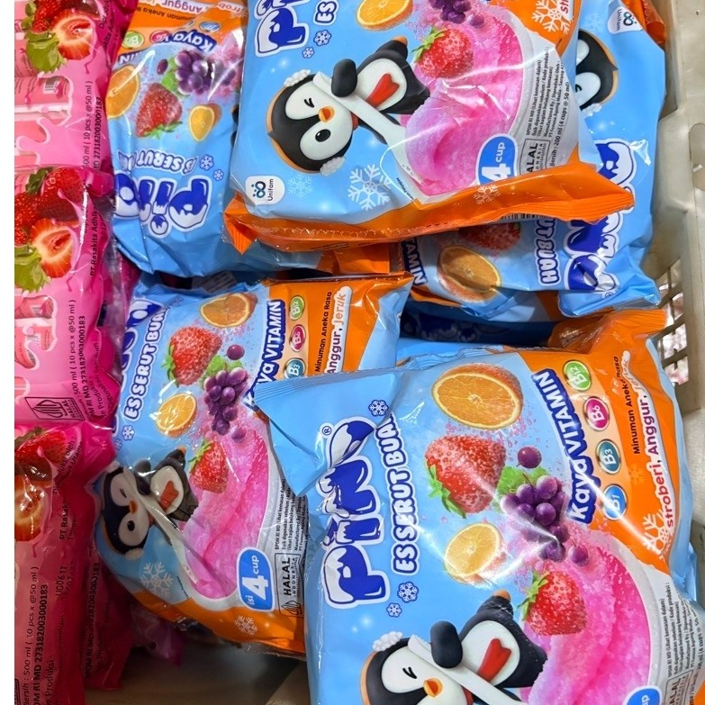 Pino Es Serut Buah Cup 4 Cup - Rasa Stroberi, Anggur, Jeruk