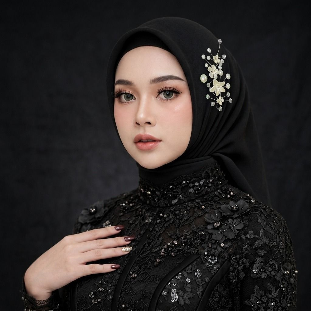 RISAOSHOP - R9 Mahkota Headpiece Hijab Mutiara Premium / Hiasan Rambut Pesta Jilbab Pengantin untuk 
