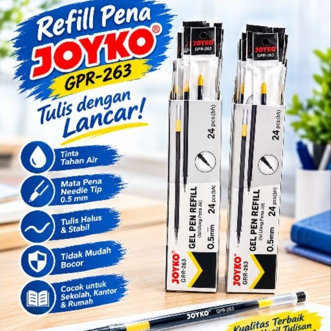 Reffil isi pulpen gel JOYKO  GPR-263 /perpak isi 24 / isi pulpen joyko Ujung Lancip