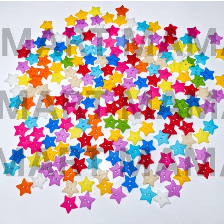 Kancing Bintang 2 Lubang Warna Warni 1 Lusin 12 Buah Kancing Plastik Hias DIY Jahit Craft Kerajinan 
