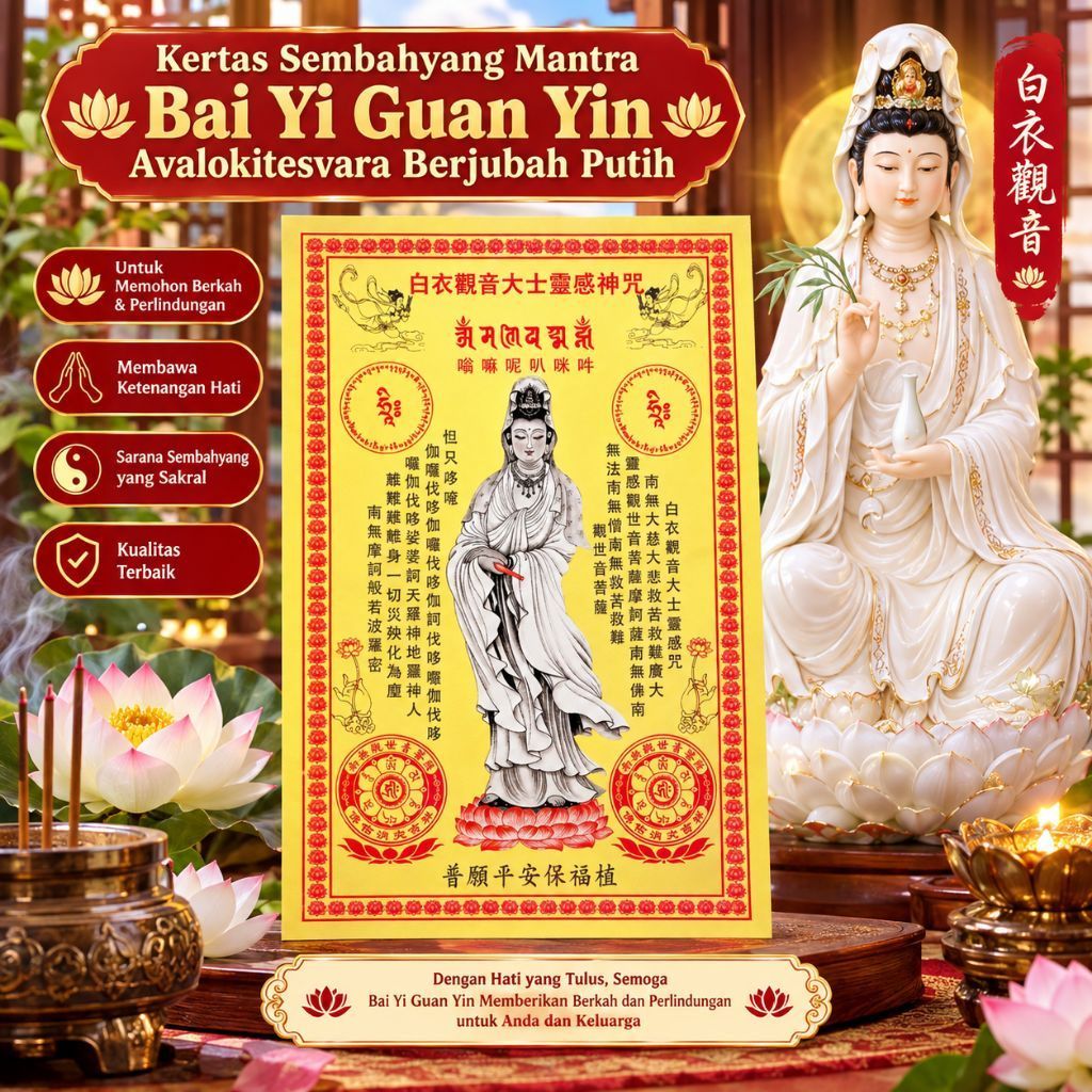 Kertas Sembahyang Kui Jin Hu Mantra Bai Yi Guan Yin Dewi Guan Yin Berjubah Putih 50 lembar