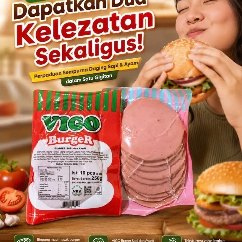 Vigo Burger Ayam Sapi 250gr Isi 10 Slice Frozen